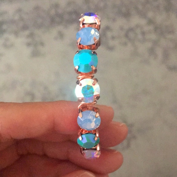 Raw Copper Iridescent Turquoise + Aurora Borealis Crystal Bracelet - Picture 5 of 16